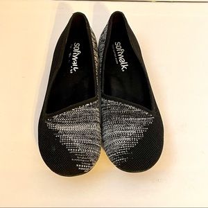 Softwalk Sicily Black Grey Knit Slip-on Flats 10N Narrow